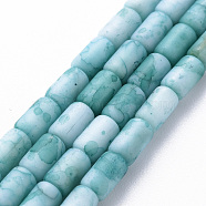 Opaque Baking Painted Crackle Glass Beads Strands, Frosted, Column, Turquoise, 7.5x4.5mm, Hole: 1mm, about 49pcs/strand, 18.31 inch(46.5cm)(FGLA-T004-01G)