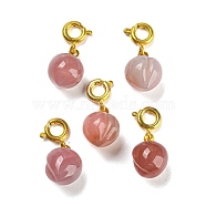 Natural Yan Yuan Agate Pendant Decorations, with Rack Plating Brass Spring Ring Clasps, Long-Lasting Plated, Peach, 17mm(G-P509-07G)