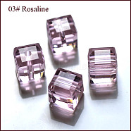 Imitation Austrian Crystal Beads, Grade AAA, Faceted, Cube, Pink, 5~5.5x5~5.5x5~5.5mm(size within the error range of 0.5~1mm), Hole: 0.7~0.9mm(SWAR-F074-6x6mm-03)