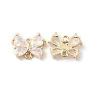 Brass Pave Clear Cubic Zirconia Connector Charms, Butterfly Links, Light Gold, 9.5x13x4mm, Hole: 1.2mm(KK-G462-01KCG)