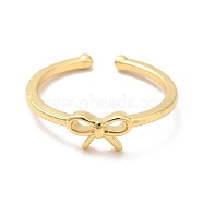 Brass Bowknot Open Cuff Ring for Women, Cadmium Free & Nickel Free & Lead Free, Real 18K Gold Plated, US Size 6 1/2(16.9mm)(KK-H434-25G)