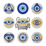 DIY Diamond Painting Evil Eye Theme Cup Mat Kits, with Cork, Coster Holder, Resin Rhinestones, Diamond Sticky Pen, Tray Plate and Glue Clay, Mixed Color, Box: 125x125x78mm(DIY-TAC0028-02)