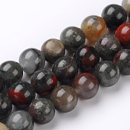 Natural African Bloodstone Beads Strands, Heliotrope Stone Beads, Round, 6mm, Hole: 1mm, about 60~62pcs/strand, 15.74 inch(G-L383-06-6mm)