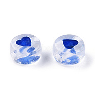 Transparent Acrylic Enamel Beads, Flat Round with Heart, Blue, 7x4mm, Hole: 1.8mm, about 108000~111000pcs/15000g(MACR-N008-60G)