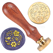 Wax Seal Stamp Set, Golden Tone Sealing Wax Stamp Solid Brass Head, with Retro Wood Handle, for Envelopes Invitations, Gift Card, Flower, 83x22mm, Stamps: 25x14.5mm(AJEW-WH0208-1038)