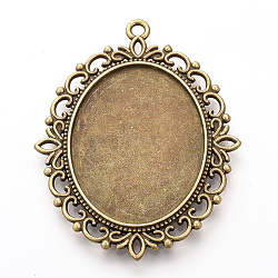 Tibetan Style Alloy Big Pendant Cabochon Settings, Double-sided Tray, Cadmium Free & Nickel Free & Lead Free, Oval, Antique Bronze, Tray: 30x40mm, 61x47x3mm, Hole: 2.5mm, about 80pcs/1000g(TIBEP-Q080-01AB-FF)