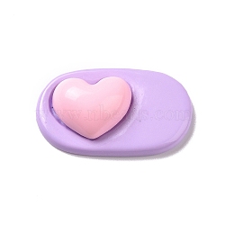 Cute Opaque Resin Cabochons, Oval with Heart, Lilac, 22.5x37x10mm(RESI-L037-04C)