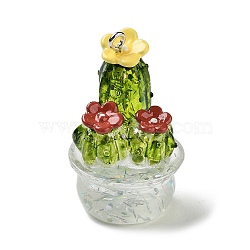 Transparent Resin Plant Pendants, Potted Cactus Charms with Platinum Tone Iron Loops, Yellow Green, 37x23x23mm, Hole: 2mm(RESI-Z028-04D)