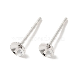 Brass Studs Earrings Finding, Lead Free & Cadmium Free, Round, 925 Sterling Silver Plated, 13.5x4mm, Pin: 12x1mm(KK-K383-01B-S)