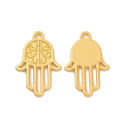 Rack Plating Alloy Pendants, Hamsa Hand/Hand of Miriam Charms, Matte Gold Color, 24x16x1.5mm, Hole: 2mm(FIND-H034-15G)