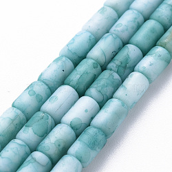 Opaque Baking Painted Crackle Glass Beads Strands, Frosted, Column, Turquoise, 7.5x4.5mm, Hole: 1mm, about 49pcs/strand, 18.31 inch(46.5cm)(FGLA-T004-01G)