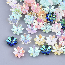 Opaque Resin Bead Caps, AB Color Plated, Multi-Petal, Flower, Mixed Color, 9.5x9.5x2.5mm, Hole: 1mm(RESI-T040-015)