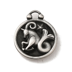 304 Stainless Steel Pendants, Flat Round with Constellations Charm, Antique Silver, Capricorn, 20.5x17x3mm, Hole: 2.5x2mm(STAS-L022-306AS-10)
