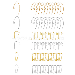 72Pcs 6 Style Brass Earring Hooks, Ear Wire, with Horizontal Loop, Platinum & Golden, 20.5~29x8.5~15mm, Hole: 2mm, Pin: 0.6~0.7mm, 12pcs/style(KK-FH0006-23)