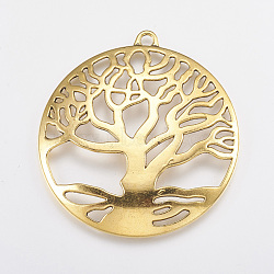 Tibetan Style Pendant Cabochon Settings, Cadmium Free & Nickel Free & Lead Free, Tree of life, Antique Golden, 61x58x3mm, Tray: 55mm, Hole: 4mm(TIBEP-A23210-AG-FF)