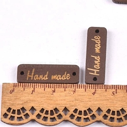 Schima Superba Wood Links, Rectangle with Word Handmade, Coffee, 9x30mm, Hole: 1.5mm(WOOD-TAC0003-82C)