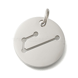 Anti-Tarnish 304 Stainless Steel Pendants, with Jump Ring, Laser Cut, Flat Round with Constellation Charm, Stainless Steel Color, Aries, 20x1.5mm, Hole: 5mm(STAS-M074-02G-P)