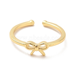 Brass Bowknot Open Cuff Ring for Women, Cadmium Free & Nickel Free & Lead Free, Real 18K Gold Plated, US Size 6 1/2(16.9mm)(KK-H434-25G)