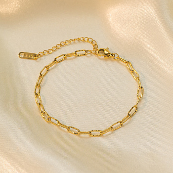 304 Stainless Steel Link Chain Braclets, Real 18K Gold Plated, 6-3/8 inch(16.2cm)