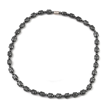 Buddha's Head Synthetic Non-Magnetic Hematite Beaded Necklaces for Women Men, with Alloy Magnetic Clasp, 19.96 inch(50.7cm)