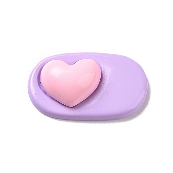 Cute Opaque Resin Cabochons, Oval with Heart, Lilac, 22.5x37x10mm