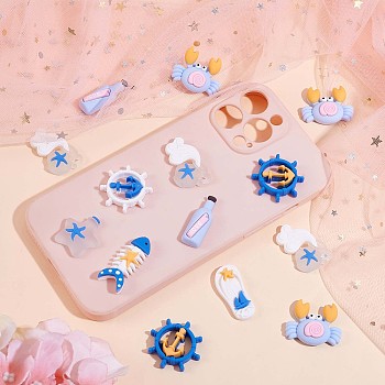 65 Pieces Ocean Theme Resin Cabochons Cute Resin Pendant Crab Starfish Resin Charm for DIY Making Craft Hair Clip Scrapbooking Decor, Blue, 30x24.5mm