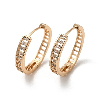 Brass Micro Pave Cubic Zirconia Hoop Earrings for Women, Hollow Rectangle, Light Gold, 26x4.5mm