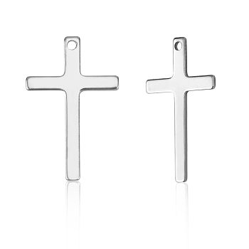 Tarnish Resistant 201 Stainless Steel Pendants, Cross, Stainless Steel Color, 25x16x0.9mm, Hole: 1.4mm