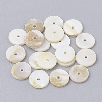 Freshwater Shell Beads, Disc/Flat Round, Heishi Beads, Creamy White, 10x2mm, Hole: 1.5mm