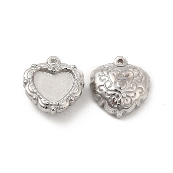 304 Stainless Steel Pendants, Heart Charm, Stainless Steel Color, 13x12x5mm, Hole: 1mm