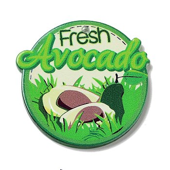 Fruit Theme Acrylic Pendants, Avocado, 37.5x38x2.5mm, Hole: 1.5mm