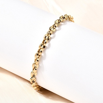 304 Stainless Steel Coffee Bean Chain Bracelets for Women, PVD Vacuum Plating, Real 22K Gold Plated, 7-7/8 inch(20cm)