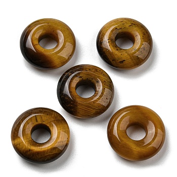 Natural Tiger Eye Pendants, Donut/Pi Disc Charms, 18~18.5x6mm, Hole: 5.5~6mm
