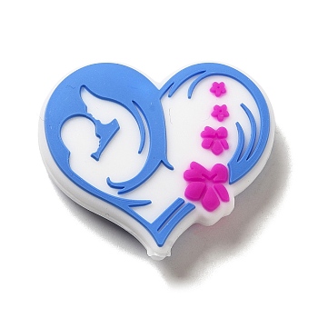  Mother's Day Silicone Focal Beads, DIY Nursing Necklaces Making, Heart, Cornflower Blue, 26x29.5x7.5mm, Hole: 2mm