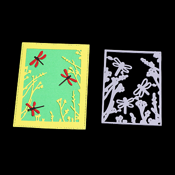 Rectangle with Dragonfly Frame Carbon Steel Cutting Dies Stencils, for DIY Scrapbooking/Photo Album, Decorative Embossing DIY Paper Card, Matte Platinum, 9.5x6.4x0.08cm
