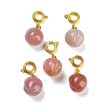 Natural Yan Yuan Agate Pendant Decorations, with Rack Plating Brass Spring Ring Clasps, Long-Lasting Plated, Peach, 17mm