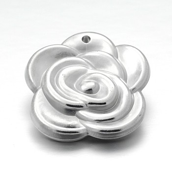 CCB Plastic Pendants, Flower, Platinum, 35x34x8mm, Hole: 2mm
