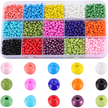 195G 15 Style Mixed Style Glass Round Seed Beads, Mixed Color, 4~5x3~4mm, Hole: 1~2mm, 13g/style