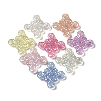 UV Plated & Luminous Transparent Acrylic Beads, with Glitter Powder, Mixed Color, Chinese Knot, 39.5x39.5x8mm, Hole: 1mm