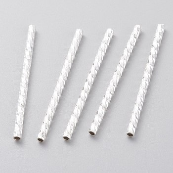 Brass Tube Beads, Long-Lasting Plated, Faceted Tube, 925 Sterling Silver Plated, 35x2mm, Hole: 1.2mm