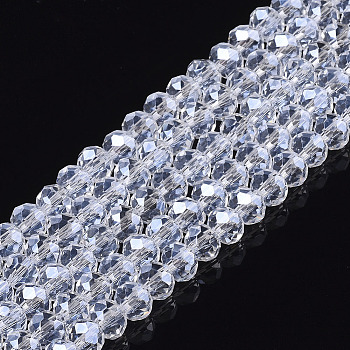 Electroplate Glass Beads Strands, Pearl Luster Plated, Faceted, Rondelle, Clear, 2.5x2mm, Hole: 0.4mm, about 170pcs/strand, 11.8 inch(30cm)