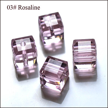 Imitation Austrian Crystal Beads, Grade AAA, Faceted, Cube, Pink, 5~5.5x5~5.5x5~5.5mm(size within the error range of 0.5~1mm), Hole: 0.7~0.9mm