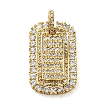 Rack Plating Brass Micro Pave Clear Cubic Zirconia Pendants, Long-Lasting Plated, Cadmium Free & Lead Free, Rectangle, Real 18K Gold Plated, 31mm, Hole: 3.5x3mm