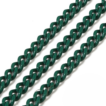 Spray Painted 304 Stainless Steel Curb Chains, with Spool, Unwelded, Green, 5x3.5x1.6mm