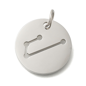 Anti-Tarnish 304 Stainless Steel Pendants, with Jump Ring, Laser Cut, Flat Round with Constellation Charm, Stainless Steel Color, Aries, 20x1.5mm, Hole: 5mm