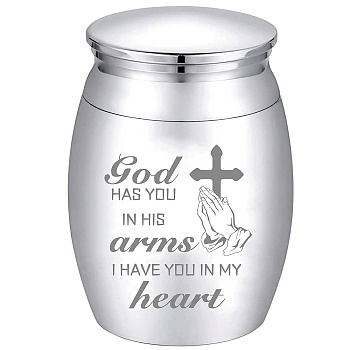 CREATCABIN Alloy Cremation Urn, for Commemorate Kinsfolk Cremains Container, Column, with Velvet Pouch, Silver Polishing Cloth, Disposable Spoon, Cross, 40.5x30mm