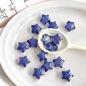 Transparent Acrylic Beads, with Glitter Powder, Star, Dark Blue, 20.8x21.8x13.1mm, Hole: 3.5mm