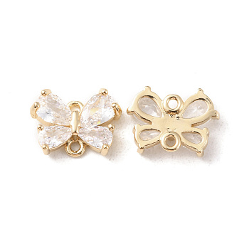 Brass Pave Clear Cubic Zirconia Connector Charms, Butterfly Links, Light Gold, 9.5x13x4mm, Hole: 1.2mm