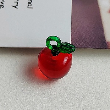 Teachers' Day Transparent Resin Pendants, Apple Charms, Red, 20x14mm