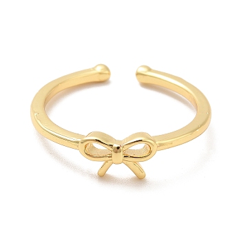 Brass Bowknot Open Cuff Ring for Women, Cadmium Free & Nickel Free & Lead Free, Real 18K Gold Plated, US Size 6 1/2(16.9mm)